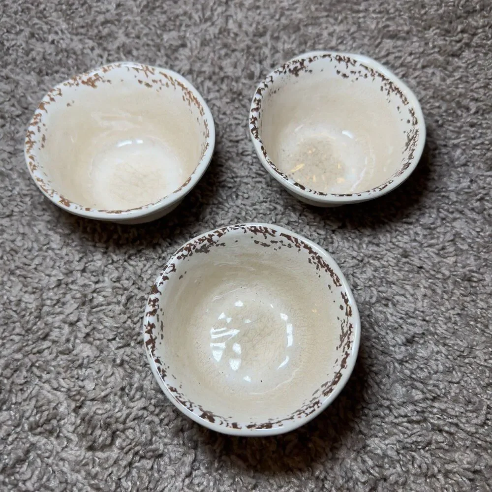 Pier 1 Imports Carmelo Melamine Crackle Bowls Plates Snack Dish LOT of 7 Ivory